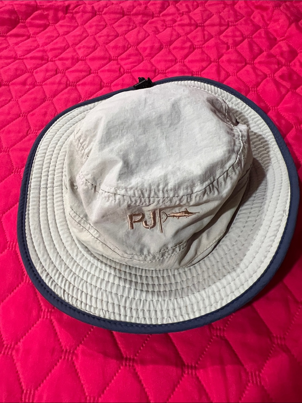 Panama Jack Unisex Cream Bucket Hat with Navy Trim